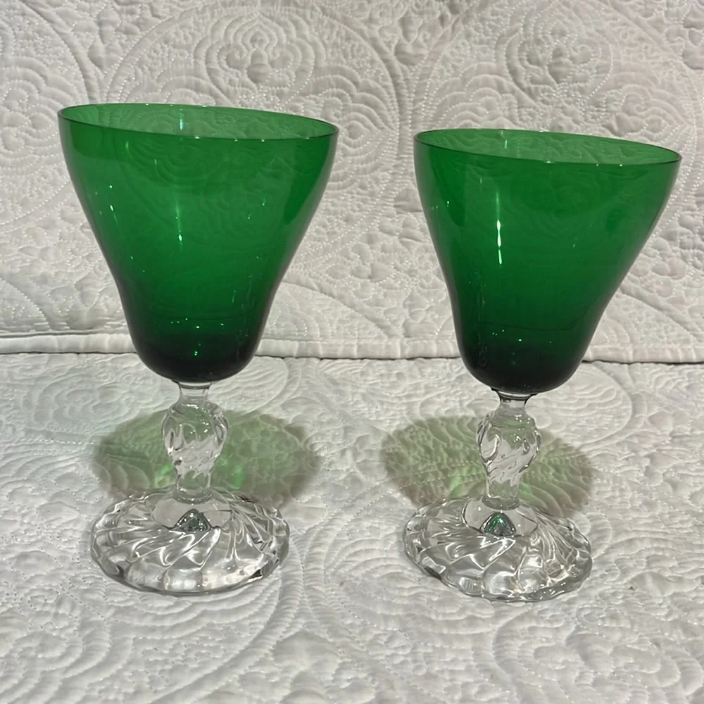 Fostoria Colonial Dame green‎ glasses, set of 8